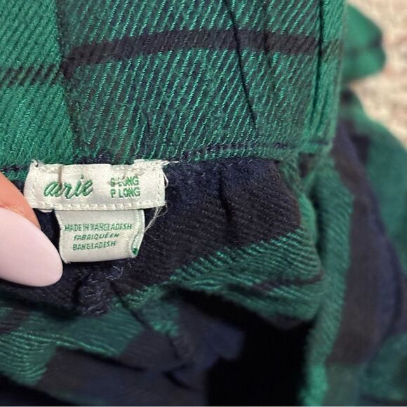 aerie Plaid Flannel matching Pajama set - Green/Black, Size Small Medium - Picture 10 of 14